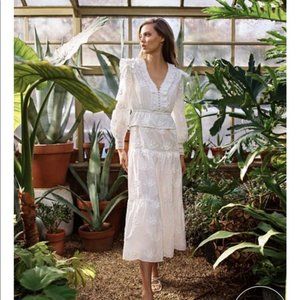 New MAJE Roxana ruffled embroidered cotton-gauze midi dress Size 38 (M)